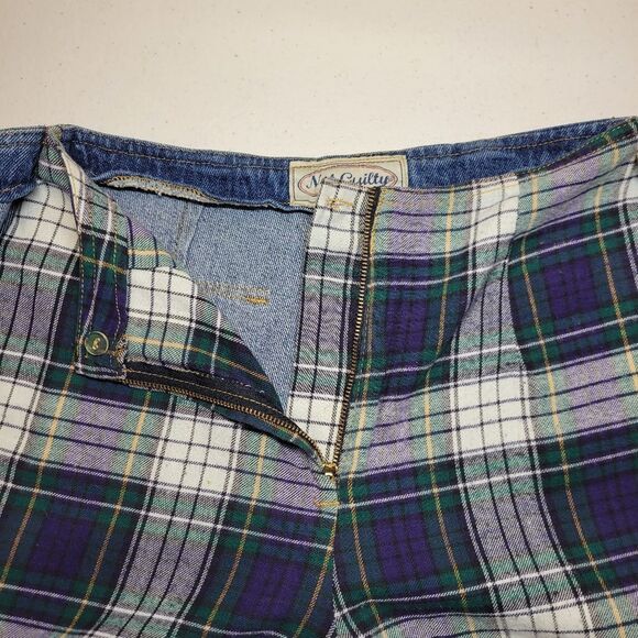 Not Guilty Vintage 90s Denim and Green Plaid Mini Skort Shorts + Skirt Grunge - Picture 7 of 13